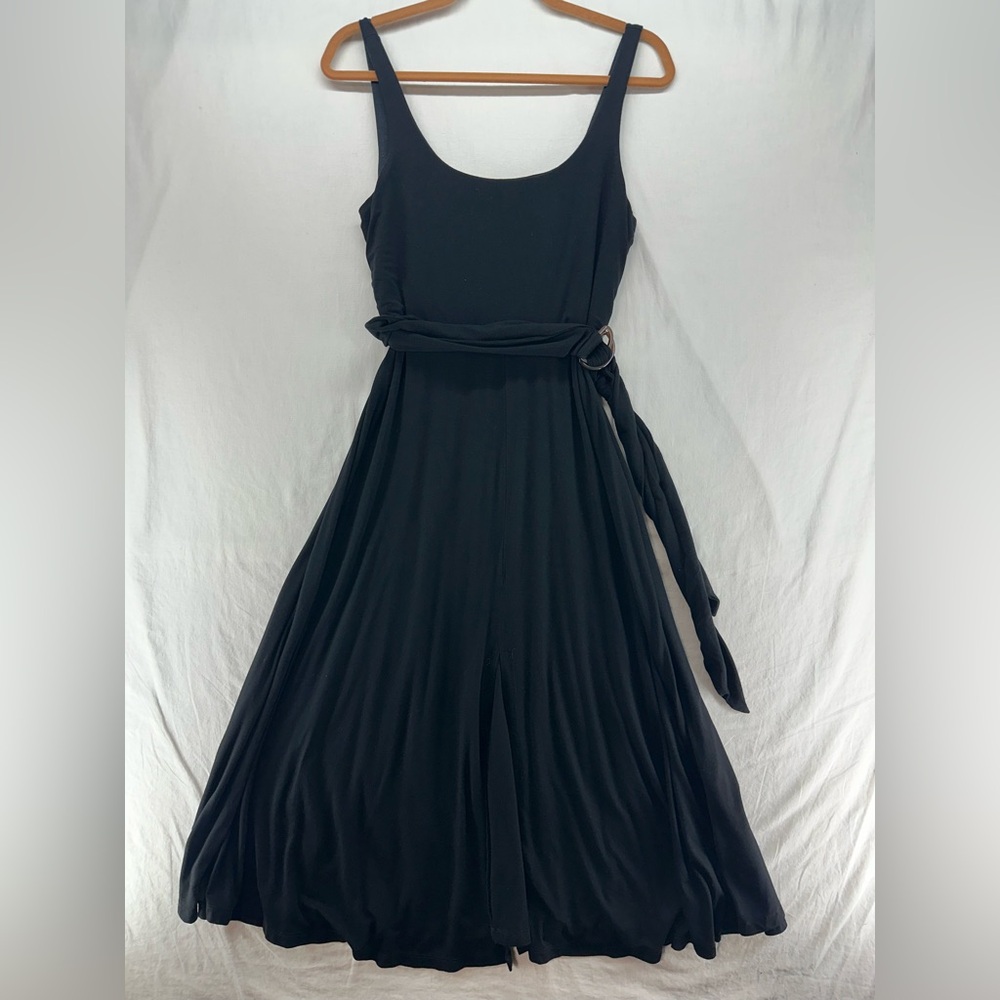 Good American Black Jersey Dress Scoop Neck Open Front Skirt Belted Size 4